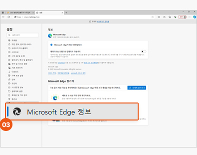 메뉴 하단의 <Microsoft Edge 정보> 메뉴를 선택